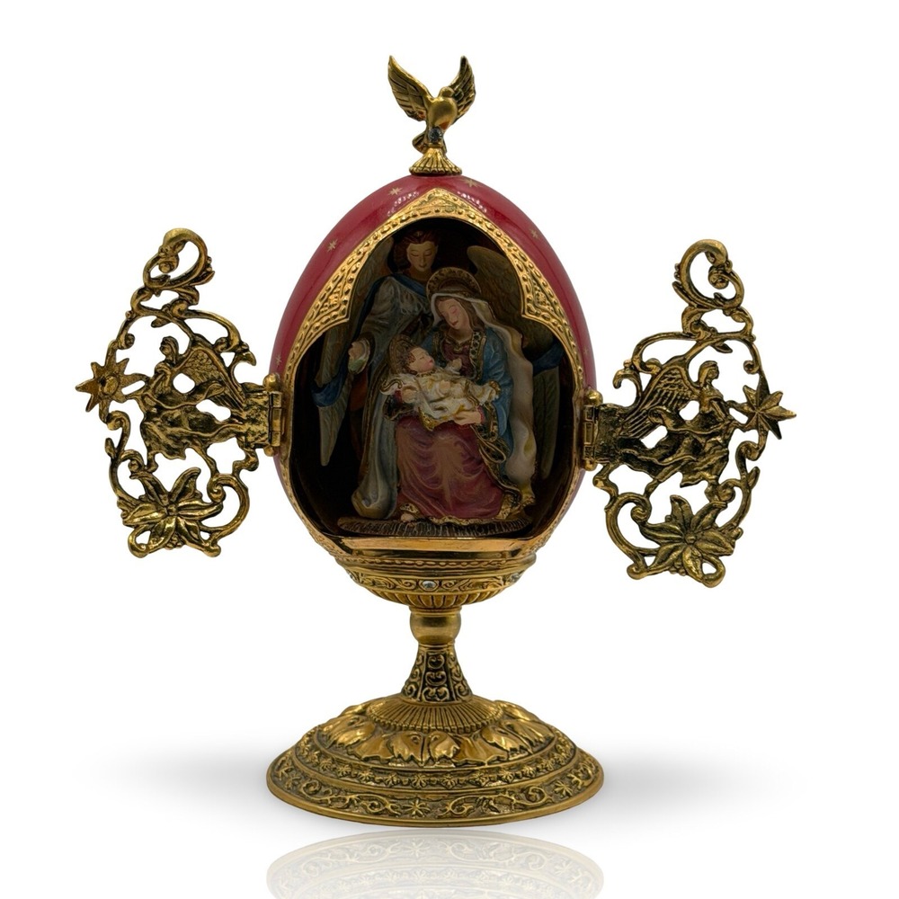 Vintage 1991 Faberge Glorious Adoration Red Nativity Collector Egg Franklin Mint